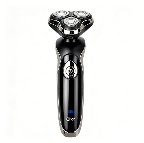 Qhot Electric Razor for Men, 3D Floating Rotary Shaver, Wet & Dry Rechargeable Electric Razor with Pop-Up Trimmer, 100 Mins Runtime, Non-Slip Handle(Ebony Black)