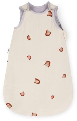 Ehrenkind® Baby Sommerschlafsack Rund Musselin | aus weicher OEKO-TEX zertifizierter Bio-Baumwolle | Sommer Baby Schlafsack Baby 1 TOG Gr. 62/68 Natur Regenbogen