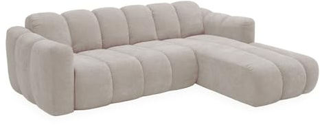 MIUFORM Michell Ecksofa mit Schlaffunktion | 252 x 182 x 75 cm | L-Form rechts | Klappsofa mit Bettfunktion | 6 Sitzer Sofa | Modernes Schlafsofa Klappbar | Pflegeleichter Stoff | Beige