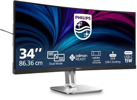 PHILIPS 34B2U5900C 34-inch Curved USB Hub Monitor, 120Hz/240Hz dual mode, VA panel, 4ms GtG, HDR400, height adjustment, speakers (5120x2160; 2560x1080; 2x HDMI 2.1, 1x DP 1.4), dark gray