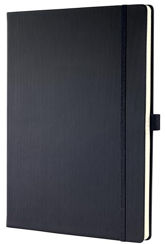 Sigel CO112 Notizbuch A4 liniert schwarz, Hardcover, 194 nummerierte Seiten, nachhaltiges Papier, mit Inhaltsverzeichnis, Stiftschlaufe, Falttasche, Gummibandverschluss, Conceptum