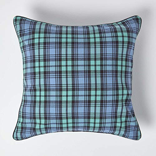 HOMESCAPES - 100% Cotton - Black Watch Tartan Check - Large Cushion Cover- 60 x 60 cm Square - 24 x 24 Inches - Scottish Green Black - 100% Cotton sofa Cushion Cover - Washable