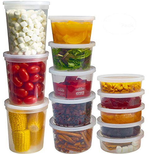 DuraHome Food Storage Containers with Lids 8oz, 16oz, 32oz Freezer Deli Cups Combo Pack, 44 Sets BPA-Free Leakproof Round Clear Takeout Container Meal Prep Microwavable, Airtight Lids (Mixed Sizes)