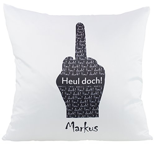 Geschenke 24 Kissen – Heul doch (mit Wunschname): witziges Kuschelkissen mit Stinkefinger – Kissenbezug 40x40 Bedruckt mit lustigem Spruch „Heul doch!“– Deko Geschenk