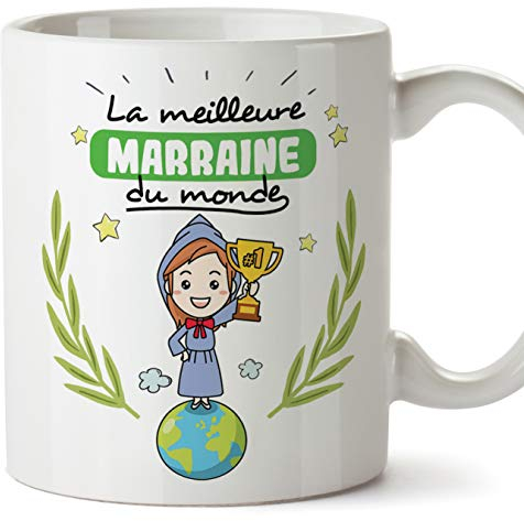 Mugffins Marraine Mug/Tasse - La Meilleure Marraine du Monde - Tasse Originale/Cadeau Anniversaire/Fête des Pâques/Future Marrain. Céramique 350 ML