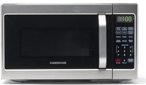 Farberware Horno microondas clásico, 0.7 pies cúbicos, 700 vatios, con cerradura para niños, acero inoxidable cepillado