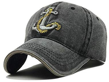 XibeiTrade Unisex bestickte Denim Hut Vintage Washed Cotton Baseball Cap Captain Gr. M, Schwarz