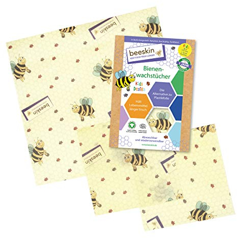 beeskin Bienenwachstücher für Kinder mit süßem Muster Kids - für Nüsse, Obst, Gemüse oder Butterbrot