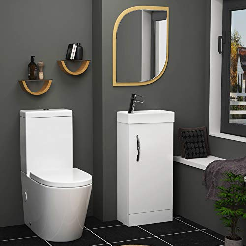 Cloakroom Suite 400mm Gloss White 1 Door Floor Standing Vanity Unit Basin with Cesar Rimless Close Coupled Toilet