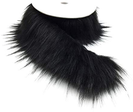 Furryvalley Kunstfell Bordüre Kunstpelz des Fuchs Marderhunds Handarbeit Material fusseliger Schmuck für Hausschuhe Pantoffel Kragen Kuscheltier Dekoration 2 Yards (schwarz)