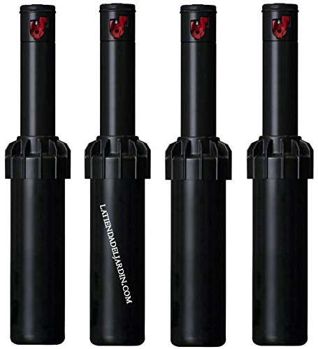 Suinga Pack 4 Aspersor de riego Hunter PGJ-04 1/2'' | Alcance 4,3-11,6 m | Angulo Ajustable | Aspersor de turbina emergente para Jardin, Negro