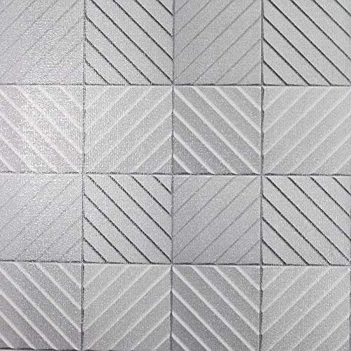 Hotel Tile Effect Wallpaper Textured Glitter Vinyl Grey