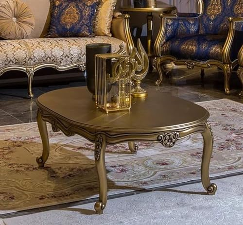 Casa Padrino Luxus Barock Couchtisch Gold 129 x 81 x H. 45 cm - Ovaler Massivholz Wohnzimmertisch - Barockstil Möbel