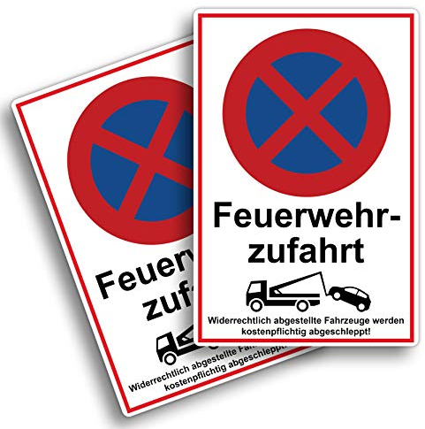 2 Stück Feuerwehrzufahrt freihalten Schild 20 x 30 cm aus stabiler PVC Hartschaumplatte 3mm parken verboten mit UV-Schutz von STROBO