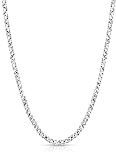 Fiusem 3.5mm Silver Colored Chains for Men, Silver Plated Cuban Link Chain Necklace for Men and Women, Stainless Steel Cuban Necklaces 20 Inch