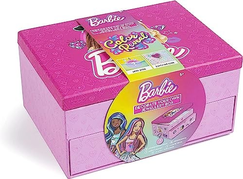 Barbie Colour Reveal Jewellery Box | DIY Storage Case for Girls | Decorate with Stickers, Gemstones & Scratch Art | Keepsake Box for Accessories & Toys