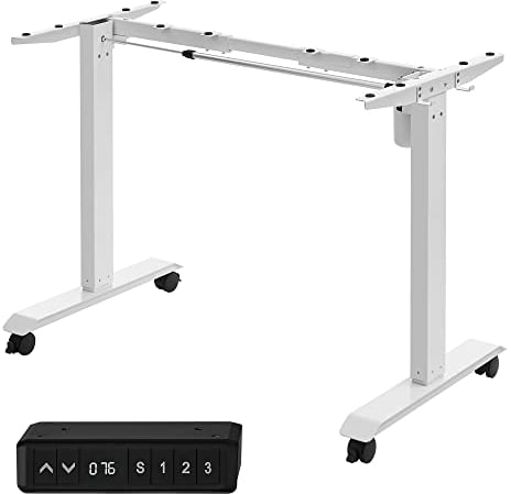 SONGMICS Höhenverstellbarer Schreibtisch elektrisch, Tischgestell, Schreibtischständer, ohne Tischplatte, mit Haken, stufenlos verstellbar, Memoryfunktion, Stahl, weiß LSD018W01