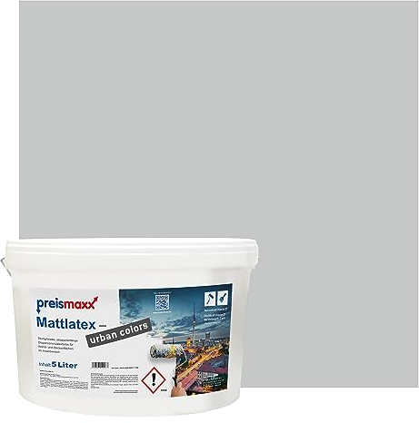 Preismaxx Mattlatex Farbe für Innen urban colors, bunte Wandfarbe Latexfarbe matt, grau, steingrau, stone grey 5L