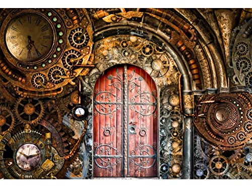 Aoihrraan 3x2,5m Retro Steampunk Hintergrund Vintage Metall Zahnrad Uhr Antik Tür Fotografie Hintergrund Nostalgie Stil Neuheit Kunst Design Party Porträt Video Aufnahmen Foto Studio Requisiten