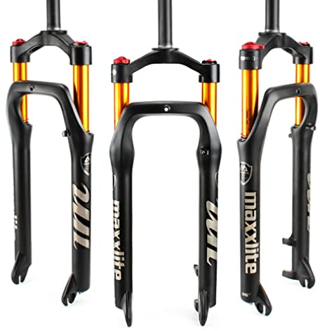 HSQMA 20 Pollici Forcella per Fat Bike Neve E-Bike Forcella A Sospensione Pneumatica 100 Mm di Escursione Freno A Disco 1-1/8 QR da 9 Mm per Pneumatici 4.0 (Color : Gold 20inch)