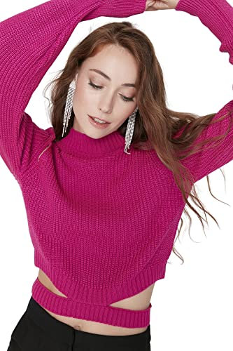Trendyol Maglione Normale a Collo Alto Maglia di Tuta, Fucsia, XS Donna