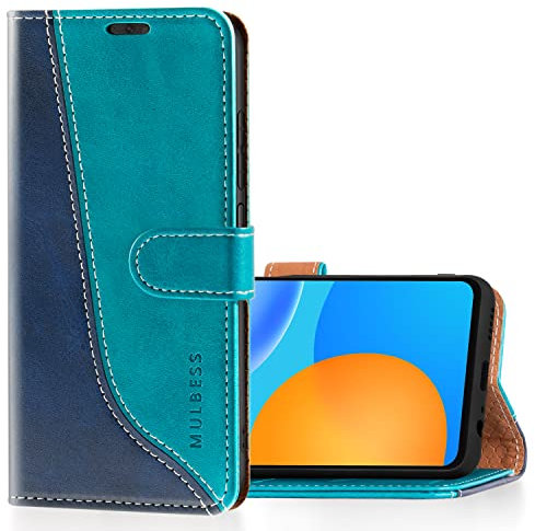 Mulbess für Huawei P Smart 2021 Hülle, Handyülle Leder mit Kartenfach, Klapphülle mit Magnetverschluss, Flip Case Etui Handytasche Schutzhülle, Stilvoll Mint Blau