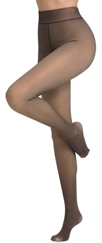 Vertvie Damen Thermo Strumpfhose Translucent Winter Leggings mit Innenfleece High Waist Gefütterte Plüschstrümpfe Durchscheinend Warmhaltende Stretch Pantyhose (1pc Translucent Braun,300g für -5~10℃)
