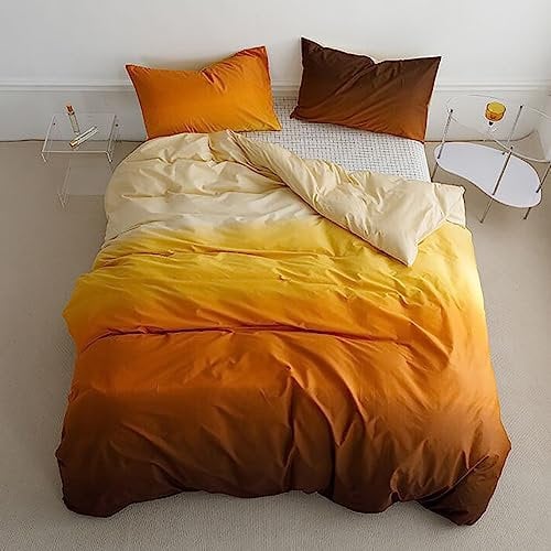 Luxlovery Edredón de color degradado, tamaño King, naranja y amarillo, juego de ropa de cama de color tinta abstracto, suave, transpirable, elegante, colorido, moderno, para mujeres y hombres