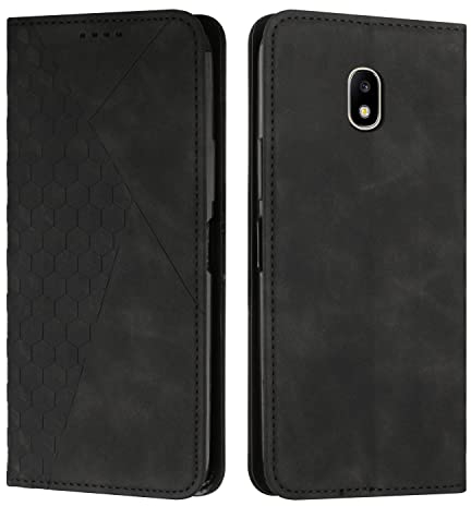 KOUYI Kompatible mit Samsung Galaxy J5 2017 / J530 Hülle, Retro Premium PU Leder Weich TPU Klapphülle Kartenfächer Magnetic Standfunktion Flip Wallet Shockproof Handyhülle (Schwarz)