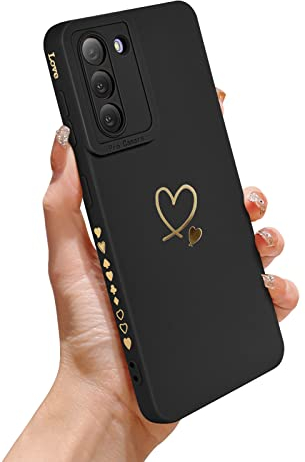 Newseego Handyhülle Kompatibel mit Samsung Galaxy S21 Plus 5G Hülle für Frauen Mädchen, Gold Herz Muster Weich Flüssigsilikon Hülle Niedlich Herz Rand Kamera Schutzhülle für Samsung S21 Plus-Schwarz
