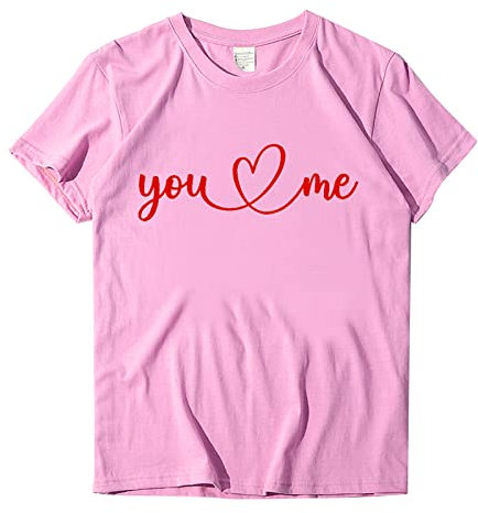 Valentinstag Solides Herren- und Damen-Rundhals-T-Shirt mit kurzen Ärmeln und bedrucktem Oberteil Bauch Kaschieren (BA1201B-Pink, S)