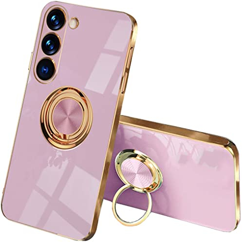 SEAHAI Hülle für Samsung Galaxy S23 Plus 5G / S23+ 5G, Galvanik Phnom Penh Design Ultra Dünn Glänzend Weich Silikon TPU Stoßfest Handyhülle Cover Schutzhülle mit 360 Grad Ring Ständer, Lila