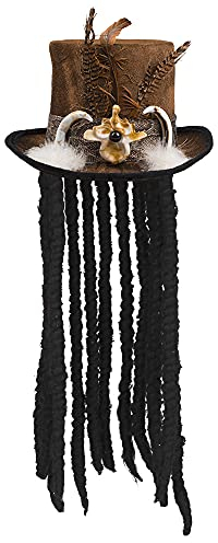 MIMIKRY Voodoo Buluku Zylinder mit Rastalocken Federn Knochen Zähnen Braun Gr. 58-59
