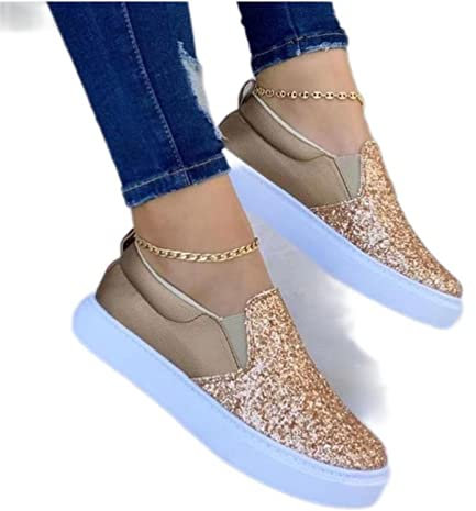Mocasines de lona para mujer, con cristales brillantes, informales, para otoño, color oro rosa, 39