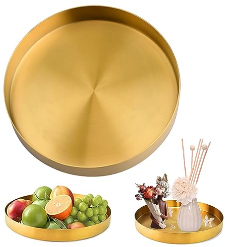 Bandeja Dorada de Acero Inoxidable, Bandeja Creativa Redonda Dorada, Bandeja Decorativa Dorada, para Guardar llaves, Accesorios, Productos para el Cuidado de la Piel