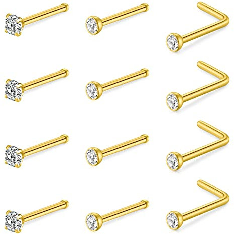 Zolure 20g Nasenstecker Nasenpiercing L-Form Piercingnase Straight Stud Bar Chirurgenstahl Cz Inlay Piercing Schmuck Für Frauen Männer