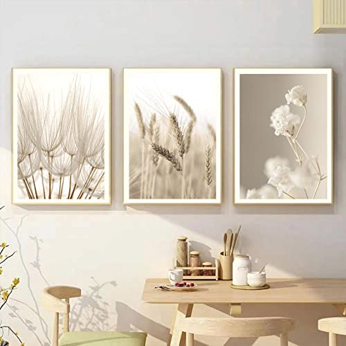 Sarah Duke Beige Pampasgras Wandbilder Moderne Bilder Boho 3er Poster Set Poster Vintage Leinwandbilder Wandposter Wohnzimmer Bilder Ohne Rahmen (21x 30 cm)