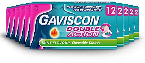 Gaviscon Double Action Tablets, Mint Chewable, 10 X 12 Tablets, 120 Pack, Indigestion Tablets, Heartburn Tablets, Antacids Tablets, Acid Reflux Tablets, Anti Acid Reflux Tablets, Long Lasting