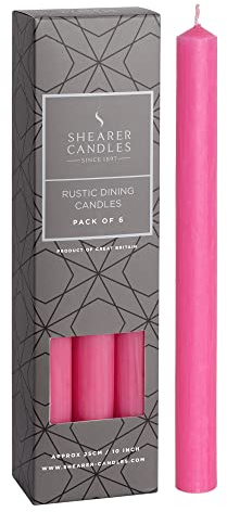 Shearer Candles Deep Pink - Dinner Candles - 10 inch - Unscented Dinner Candles - 11 Hour Burn Time - 6 Pack