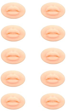 10pcs Lèvres de Pratique de Tatouage, Modèle de Bouche Ouverte en Silicone Souple, Modèle de Lèvre 3D, Peau de Pratique de Microblading pour Maquillage Semi-permanent (Couleur de peau claire)