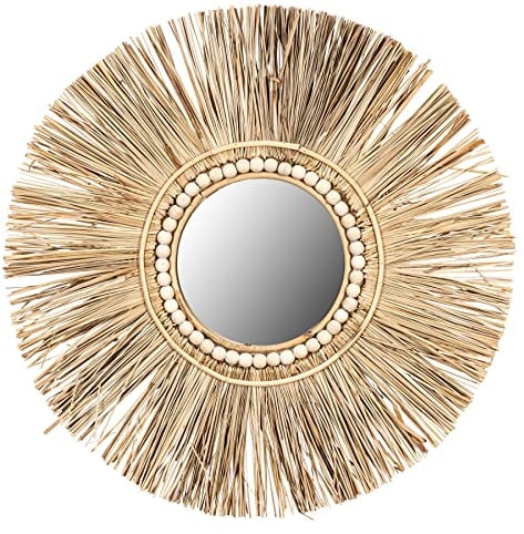 levandeo Miroir mural rond en jonc de mer Ø 55 cm - Décoration murale bohème - Style bohème - Nature