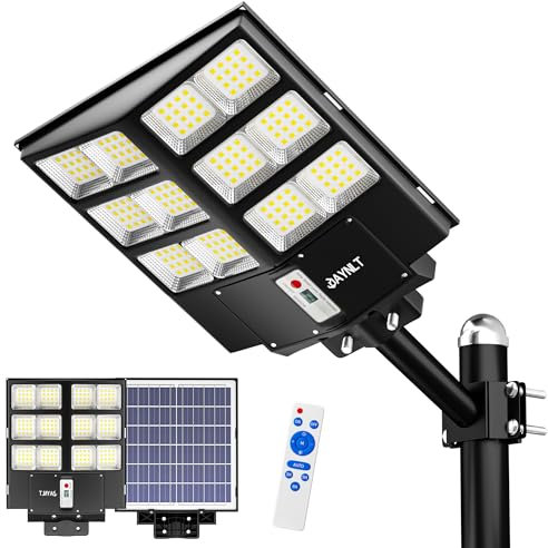 JAYNLT Y-2000W Lampadaire Solaire Exterieur, 6500K Spot Solaire Exterieur avec Télécommande, IP67 Étanche Projecteur Solaire Exterieur Puissant avec Detecteur de Mouvement pour Rue, Garage, Parking