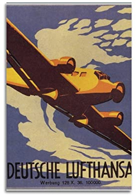 NOHF Vintage-Poster DEUTSCHE LUFTHANSA 1937 Poster, Wandkunstdruck, Retro-Ästhetik, Raumdekoration, Bürodekoration, 40 x 60 cm, ungerahmt