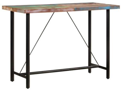 vidaXL Bartisch, Stehtisch mit Eisengestell, Küchentisch Tisch mit Holzplatte, Bistrotisch Tresentisch Partytisch, Altholz Massiv Eisen