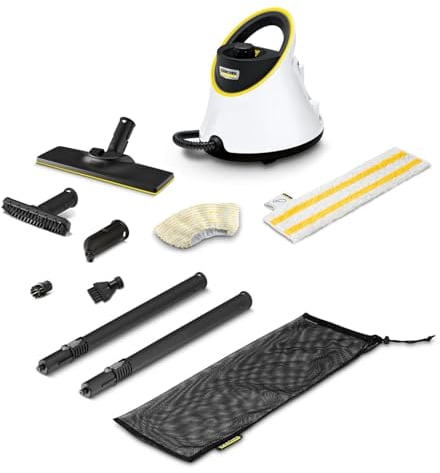 Kärcher Limpiadora de vapor SC 2 Deluxe, rendimiento: aprox. 75m², depósito: 1 l, presión: máx. 3,2 bar, tiempo de calentamiento: 6,5 min., 1500W, incluye kit de limpieza Easyfix y 3 boquillas