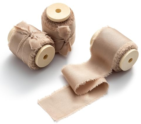 AOKSUNOVA Schleifenband Fransen Geschenkband Breit 3,8cm Stoffband Geschenkbänder Khaki Fransenband
