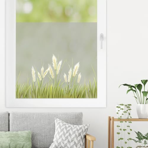 Sichtschutzfolie farbiges Pampasgras Gräser Fensterfolie Fensterdeko Milchglasfolie Sichtschutz Folie Fenster, 75 cm hoch, 75 cm breit