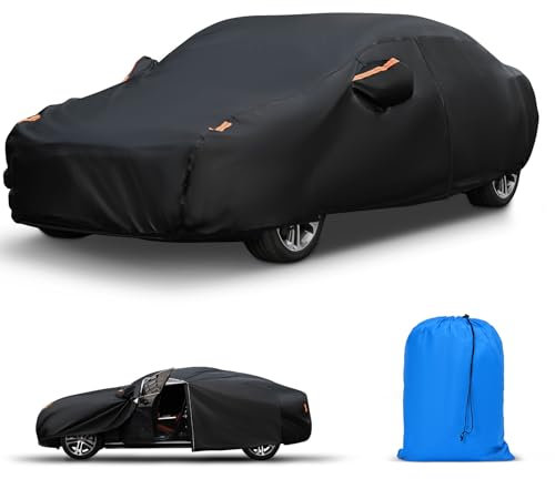 WAWOFUN Autoplane Autoabdeckung Auto Abdeckplane wasserdicht staubdicht Kratzfest UV-Schutz Autoabdeckung mit Baumwollfutter Autogarage Abdeckplane für Coupé Bis zu 420 cm Schwarz
