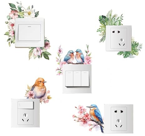TINGWEN 5 Pezzi PVC Pianta Sticker Decorativi per Interruttori Interruttori adesivi per piante verdi Verde Pianta Adesivi Interruttori Luce Autoadesivo Per soggiorno,letto,Bagno,Cucina,Studio (2#)