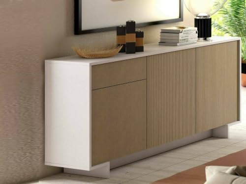 Dmora - Sideboard Agrifoglio, Wohnzimmer-Sideboard, Wohnzimmer-Buffet mit 3 Türen und 1 Schublade, 100% Made in Italy, 170 x 42 x 78 cm, Weiß und Eiche